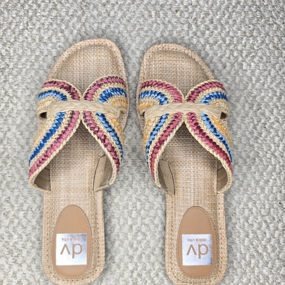 Dolce Vita Multicolor Braided Raffia Slide Sandals